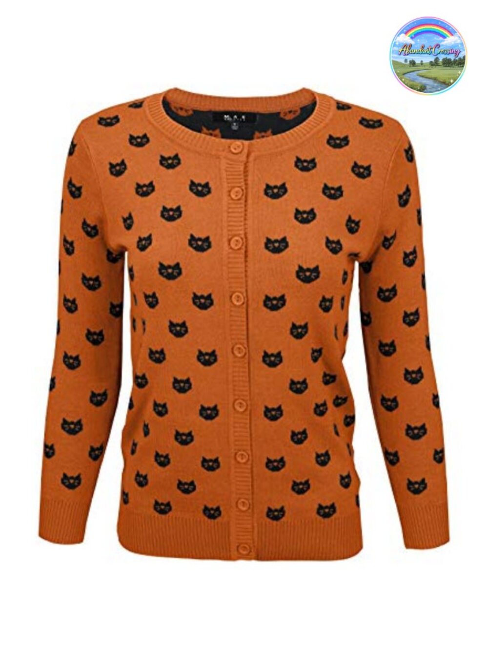 Knit Cardigan Sweater 3/4 Sleeve Button Down Cat Dog Pattern Women's